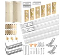 Bifold Door Hardware with Track, Bi-fold Closet Door Hardware Repair Tool Kit, Door Hardware Replacements Part Included Top Guide Wheels,Top Pivot,Bottom Pivot,Hinges,Spring and Steel Track (60 inch)