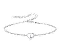 bifriend Funny S925 Silver 26 Letter Initial A-Z Heart Pendant Bracelet Gift For Daughter Sisters Friends Mum Birthday Christmas Adjustable Jewellery (D)