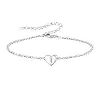 bifriend Funny S925 Silver 26 Letter Initial A-Z Heart Pendant Bracelet Gift For Daughter Sisters Friends Mum Birthday Christmas Adjustable Jewellery (T)
