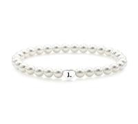 bifriend Initial Bracelet Gift For Women Girls,Silver 26 Letter A-Z Pearl Beaded Stretch Bracelet for Daughter Mum Sister Friends Bridesmaid Birthday Christmas Party Wedding (L)