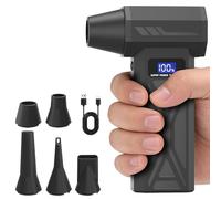 Biftrew Compressed Air Duster with 5 Nozzles, 150000RPM Air Duster with LED Light & Display, 4-Gear Adjustable Compressed Air Cleaner for PC/Car, Rechargeable Mini Dust Blower Electric Dust Fan