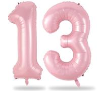 Big 13th Birthday Balloons, 40 Inch Pastel Pink Number 1 & 3 Helium Foil Balloon for 13 Year Old Birthday Decor, Self Inflating Mylar 31st Birthday Balloons for Girls Anniversary Party Decorations