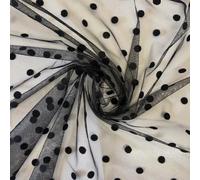 Big 6mm Polka Dot Fabric Power Mesh Flocked - 150cm x 1 Meter - Ethically Produced, Luxury Standard, Soft, Lightweight & Perfect for Sewing, Crafts & Veils & Dresses (Ivory)