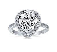 Big AAA CZ Halo Pear Shaped Statement Solitaire Teardrop Statement Engagement Ring For Women .925 Sterling Silver Cubic Zirconia Pave Thin Band