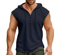 Big and Tall Hooded Tank Tops for Men Gym Running Cut Off T Shirt Workout Muscle Bodybuilding Weightlifting Sleeveless Hoodies Quick Dry Training Sports Tee Tops Navy