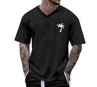Big and Tall Men's Graphic Tee Tops Hawaii Coconut Printed V Neck Short Sleeve Casual Summer T Shirts Regular Fit 2025 Trendy Beach Vacation Shirt Black