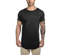 Big and Tall Mens Tshirts Longline Extra Long Shirts Hipster Reflective Line Scallop Tees Shirts Tops, Black with Reflective, XL