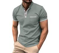 Big and Tall T Shirts for Men UK Summer Short Sleeve Solid Color Stylish Round Neck Henley Shirt with Pocket Button down Casual Shirts Breathable Lighweight Comfy Daily Sport Running Tshirt T-Shirt