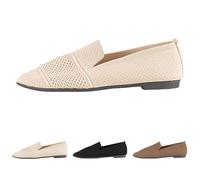 Big and Tall Womens Pointed Toe Ballet Flat Knit Hollow Out Dress Shoes Low Wedge Comfort Slip On Flats for Woman Ladies Classic Softable Walking Shoes in Business, Casual Driving and Wedding(Beige)