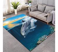 Big Area Rugs Underwater World Ocean Animal Dolphin Pattern Carpet Blue Sea Modern Living Room Decor Carpet Girls Boys Room Anti-Slip Carpet Kids Playing Crawling Rug (Colorful 1,140x200 cm)