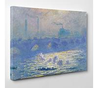 Big Art Shop - Claude Monet Waterloo Bridge - Framed Canvas Art Print - painting blue london bridge, 24x16 inches / 61x41x1.8 cm