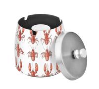 Big Ashtrays with Lid Stainless Steel for Home Office Patio Balcony, Aesthetic Boston Lobster Neutral, Cute Smokeless Smoking Ashtray with Cover for Cigar Lovers Smokers