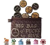 Big Bag of F*CKS to Give Zipper Pouch, Beautiful Fuck Bag with 17 Different Coins,Handmade Cute Small Zipper Purse, Sarcastic Funny Embroidery Pocket Token Gifts,Funny Sweary Gifts Toys (Brown)