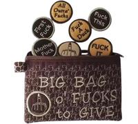 Big Bag of F*CKS to Give Zipper Pouch, with 17 Different Fucks Zipper Purse, Funny Embroidery Pocket Token, Handy Zipper Purse, Funny Gifts for Friends (Brown)