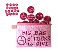 Big Bag of Fucks, Big Bag of Fucks to Give Zipper Pouch Beautiful Fucks, Funny Embroidery Pocket Token, Zipper Pouch, for Stress Relief Gadgets Birthday Christ Gift (Pink)