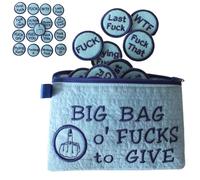 Big Bag of Fucks to Give Zipper Pouch - Fucks to Give Gag Gift, 9/17pcs Embroidery Fucks to Give Coins, Jar of Fucks to Give, Stress Relief Gadgets Funny Gifts for Friends Coworkers (Blue-17PCS)