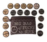 Big Bag of Fucks to Give Zipper Pouch - Fucks to Give Gag Gift, 9/17pcs Embroidery Fucks to Give Coins, Jar of Fucks to Give, Stress Relief Gadgets Funny Gifts for Friends Coworkers (Brown-17PCS)