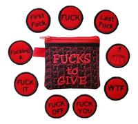 Big Bag of Fucks to Give Zipper Pouch, Fucks to Give Gag Gift, 9/17pcs Embroidery Fucks to Give Coins, Stress Relief Gadgets Funny Gifts for Friends Coworkers (Red)