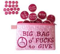 Big Bag of Fucks to Give Zipper Pouch - Fucks to Give Gag Gift, 9/17pcs Embroidery Fucks to Give Coins, Jar of Fucks to Give, Stress Relief Gadgets Funny Gifts for Friends Coworkers (Pink-17PCS)
