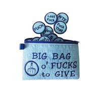 Big Bag of Fucks to Give Zipper Pouch, Fucks to Give Gag Gift, 9/17pcs Embroidery Fucks to Give Coins, Stress Relief Gadgets Funny Gifts for Friends Coworkers (Blue)