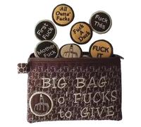 Big Bag of Fucks to Give Zipper Pouch, Fucks to Give Gag Gift, 9/17pcs Embroidery Fucks to Give Coins, Stress Relief Gadgets Funny Gifts for Friends Coworkers (Brown)
