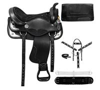 BIG BAG THEORY Adult Classic Quality Handmade Synthetic Premium Comfort Western Barrel Racing Trail Equestrian Horse Saddle Tack Size 15" to 17" inches Seat (Black Conchos, 17" inches Seat)