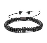 Big Bead True Black Tourmaline Yoga Root Bracelet Natural Gem Woven Beaded Bracelet Men'sJewelry Women's Stainless (A-Black, One Size)