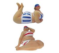 Big & Beautiful Pair of Fat Beach Lady Reclining Swimmers - Bathroom Ornaments - Humorous Bathers Couple Figurines - 8cm