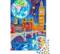 Big Ben 1000 Piece Jigsaw Puzzle Colorful Night Sky Jigsaw Puzzle for Adults Relaxation 52x38cm/1000pcs