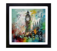 Big Ben Abstract Expressionism Framed Print | 18x18 Inch Black Framed Wall Art | Ready to Hang | Eclectic Historical Picture | Living Room Bedroom Lounge Office