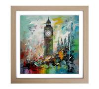 Big Ben Abstract Expressionism Framed Print | 18x18 Inch Oak Framed Wall Art | Ready to Hang | Eclectic Historical Picture | Living Room Bedroom Lounge Office