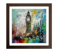 Big Ben Abstract Expressionism Framed Print | 18x18 Inch Walnut Framed Wall Art | Ready to Hang | Eclectic Historical Picture | Living Room Bedroom Lounge Office