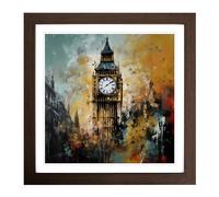 Big Ben Abstract Expressionism No.1 Framed Print | 18x18 Inch Walnut Framed Wall Art | Ready to Hang | Eclectic Historical Picture | Living Room Bedroom Lounge Office