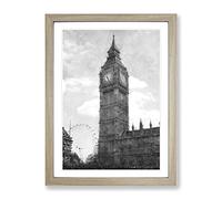 Big Ben And The London Eye Vol.1 Painting Modern Framed Print | A3 Oak Framed Wall Art | Ready to Hang | Modern Historical Picture | Living Room Bedroom Lounge Office