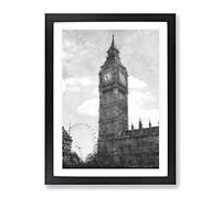 Big Ben And The London Eye Vol.1 Painting Modern Framed Print | A4 Black Framed Wall Art | Ready to Hang | Modern Historical Picture | Living Room Bedroom Lounge Office