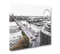 Big Ben And The London Eye Vol.2 Painting Modern Canvas Wall Art Print Ready to Hang, Framed Picture for Living Room Bedroom Home Office Décor, 14x14 Inch (35x35 cm)