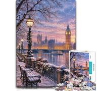 Big Ben and Westminster Bridge in Winter Snow Jigsaw Puzzle, 1000 Piece | For relaxed weekends: 1000-piece jigsaw puzzle for adults; with 1000 pieces to keep the challenge engaging.