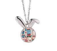 Big Ben British Bus England Flag Rabbit Necklace Pendant Bunny Animal Jewelry Gift