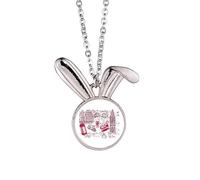 Big Ben Bus England Flag Sketch Illustration Rabbit Necklace Pendant Bunny Animal Jewelry Gift