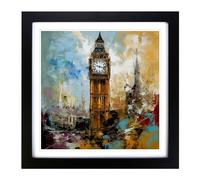 Big Ben Expressionism Framed Print | 18x18 Inch Black Framed Wall Art | Ready to Hang | Eclectic Historical Picture | Living Room Bedroom Lounge Office