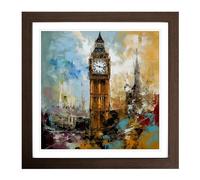 Big Ben Expressionism Framed Print | 18x18 Inch Walnut Framed Wall Art | Ready to Hang | Eclectic Historical Picture | Living Room Bedroom Lounge Office