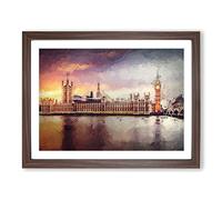 Big Ben & Houses Of Parliament In Modern Art Framed Print A3 Walnut