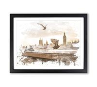 Big Ben Houses of Parliament London No.1 V3 Modern Framed Wall Art Print, Ready to Hang Picture for Living Room Bedroom Home Office Décor, Black A4 (34 x 25 cm)