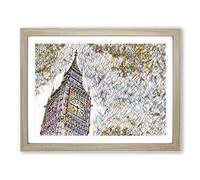 Big Ben Houses of Parliament London No.2 Modern BG Framed Print | A4 Oak Framed Wall Art | Ready to Hang | Modern Cityscape Picture | Living Room Bedroom Lounge Office