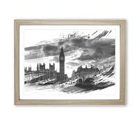 Big Ben Houses of Parliament London Vol.4 V1 Modern Framed Wall Art Print, Ready to Hang Picture for Living Room Bedroom Home Office Décor, Oak A4 (34 x 25 cm)