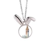Big Ben in Britain Art Deco Fashion Rabbit Necklace Pendant Bunny Animal Jewelry Gift