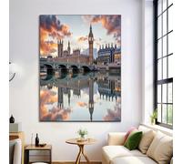 Big Ben In London Oil Painting On Canvas Print Posters Large Sepia Retro Architecture Wall Art Modern Living Room Decor Fine Art Decorative 24X35In Frameless