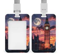 Big Ben in London United Kingdom Trendy Badge Holder for Men Women Vertical Sliding Card Name Tag Holders with Lanyard