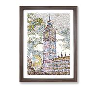 Big Ben London Eye Modern Bg Framed Print | A3 Walnut Framed Wall Art | Ready to Hang | Modern Nature Picture | Living Room Bedroom Lounge Office