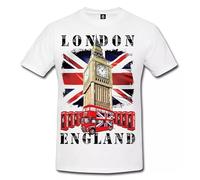 Big Ben London Men's T-Shirt Red Bus UK England Union Sublimation Print T-Shirt(White,XL)